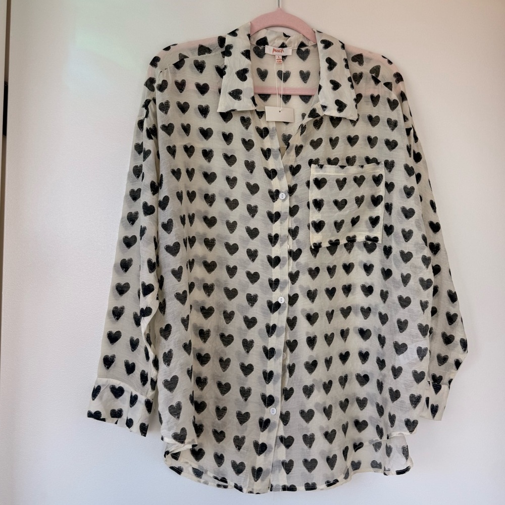 Heart Pattern Button-Up Shirt NWT - image 1